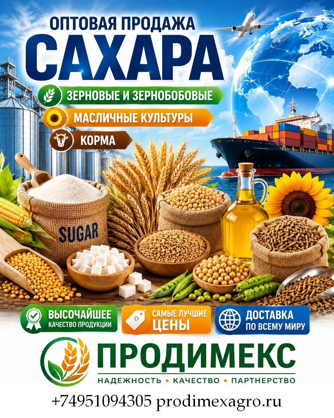 Сахар, зерновые и зернобобовые, масличные культуры, корма в Узбекистане - Изображение #1, Объявление #1754107