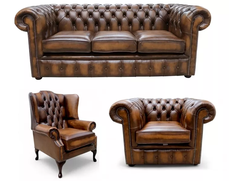 Chesterfield Leather 3 Seater + Mallory Wing Chair + Club Chair Sofa Offer Antiq - Изображение #1, Объявление #1753852